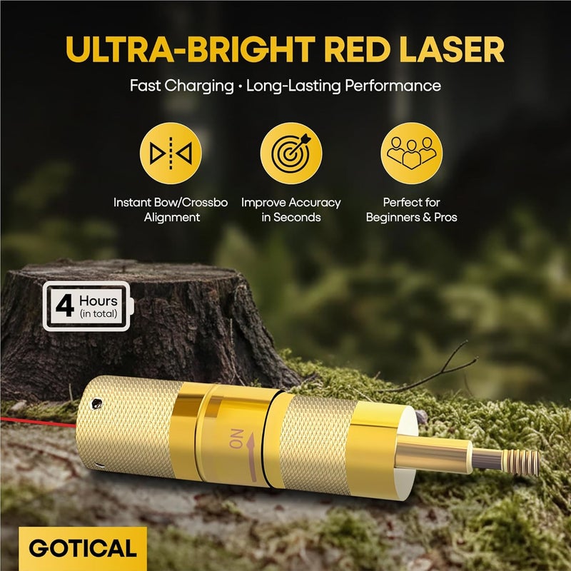 Gotical USB Rechargeable Archery Laser Sight Tool for Bow and Crossbow Thread-On Crossbow Laser Sighting Tool 223 Bore Sighter Shaped, Made of Brass - Image 3